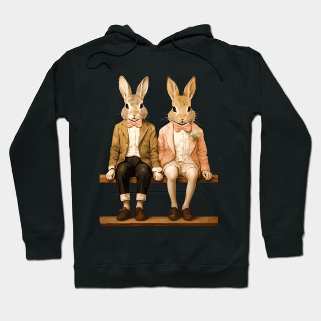 Easter Rabbits On Park Bench Bunny Lovers Hoodie by Apocatnipse Meow